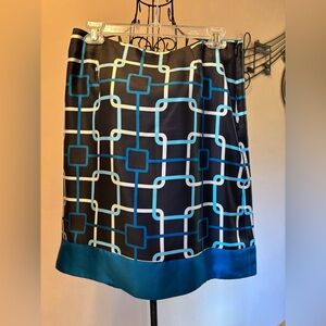 REDUCED TO MAKE SPACE Talbots Petite Black and Blue Patterned 100% silk Skirt 8P